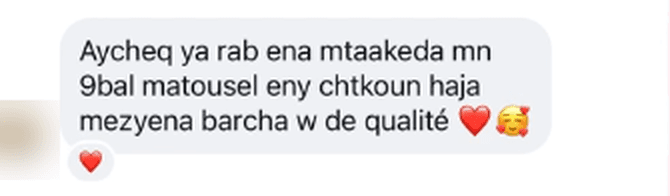 Message d'une cliente : un produit de qualité, au-delà de ses attentes.